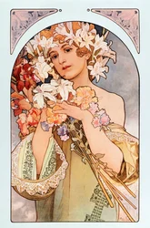 Plakát Alfonse Muchy (1860-1939) nazvaný „Květina“, série litografií o květinách, 1897. Rozměry 44 x 66 cm. Soukromá sbírka
